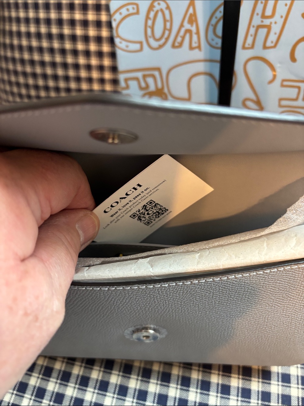 Coach Light Gray Pebbled Leather Crossbody with Silver 'C' Hardware - Picture 10 of 11